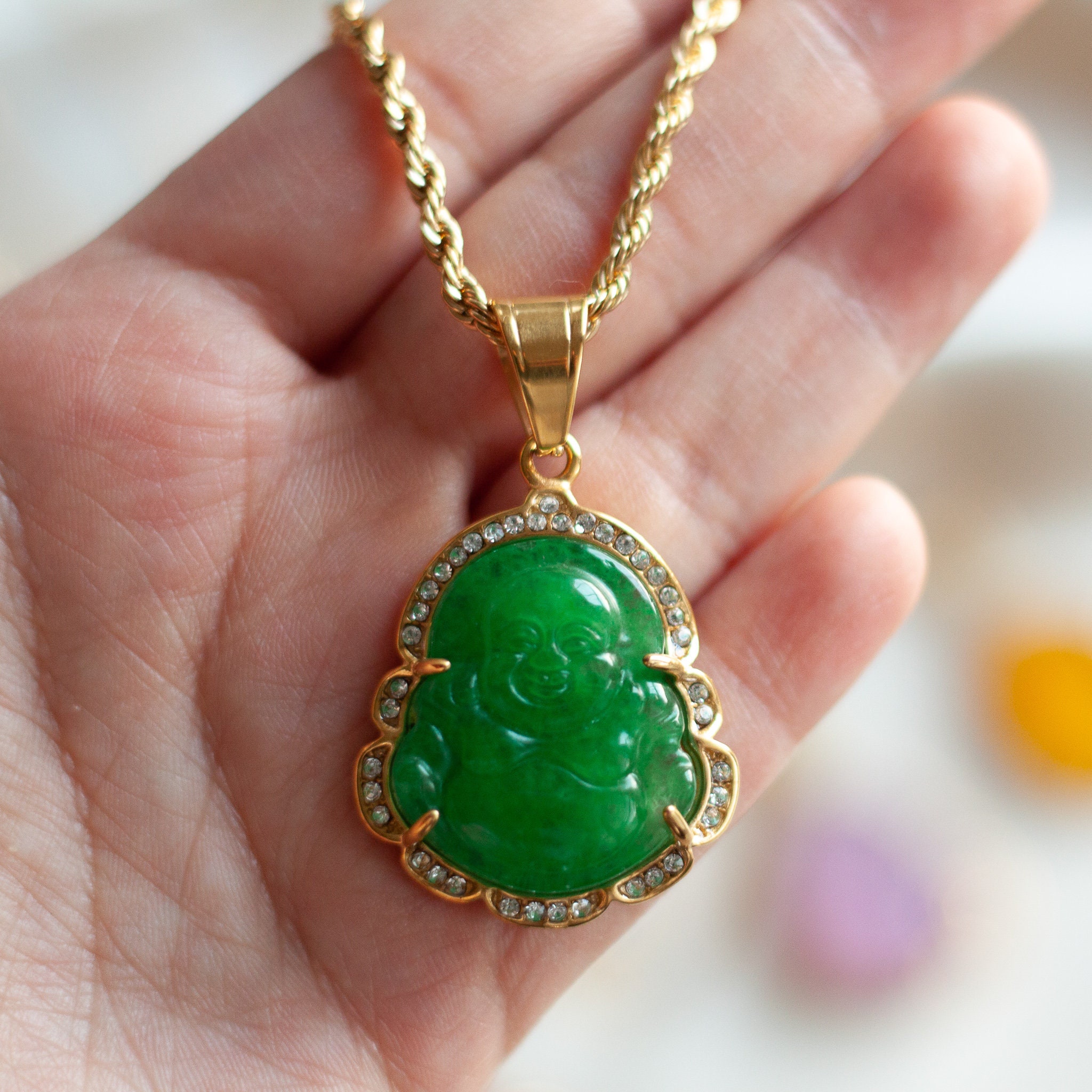 Jade Necklace for Women Jade Jewelry for Women Jade Crystal Necklace 18K Gold Plated Jade Pendants for Women 