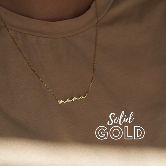 SOLID GOLD Mama Necklace Mom Necklace 