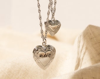 Heart Locket Necklace with Photo, Big Heart Locket, Vintage Locket Necklace, Sibling, Best Friend, Personalized gift for her, Christmas Gift