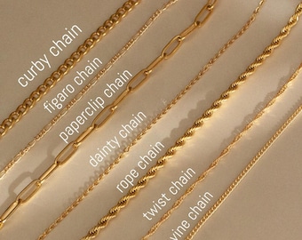 18K Gold Chain ANKLET, Cable Chain, Paperclip Chain, Twist Chain, Figaro Chain, Curb Chain, Dainty, WATERPROOF, Christmas Gift