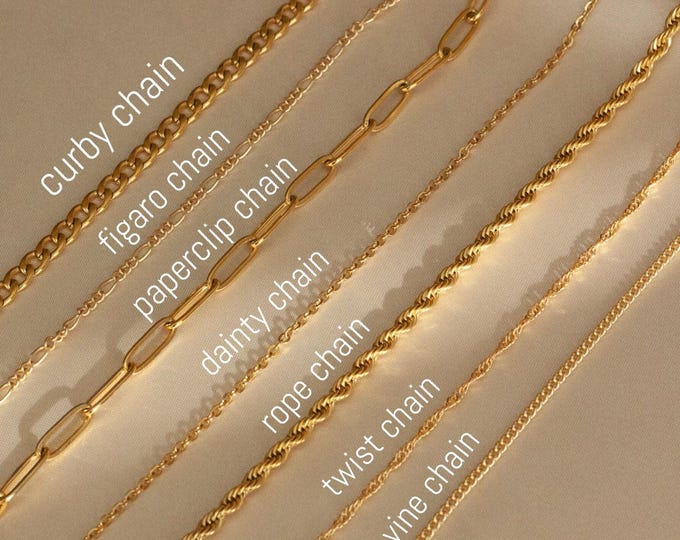 18K Gold Chain ANKLET, Cable Chain, Paperclip Chain, Twist Chain, Figaro Chain, Curb Chain, Dainty, WATERPROOF, Christmas Gift