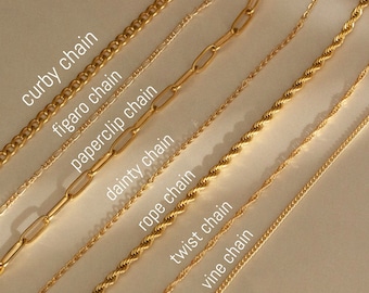 18K Gold FILLED Chain Necklace, Cable Chain, Paperclip Chain, Twist Chain, Figaro Chain, Curb Chain, Pearl Bead Chain, Dainty Chain for kids
