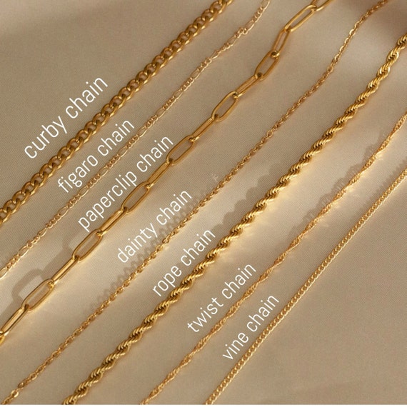 18K Gold Chain Necklace, Cable Chain, Paperclip Chain, Twist Chain