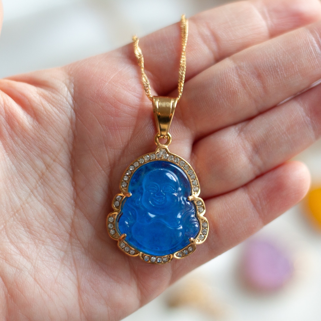 18K GOLD Blue Buddha Necklace Jade Buddha Jewelry STAINLESS Etsy
