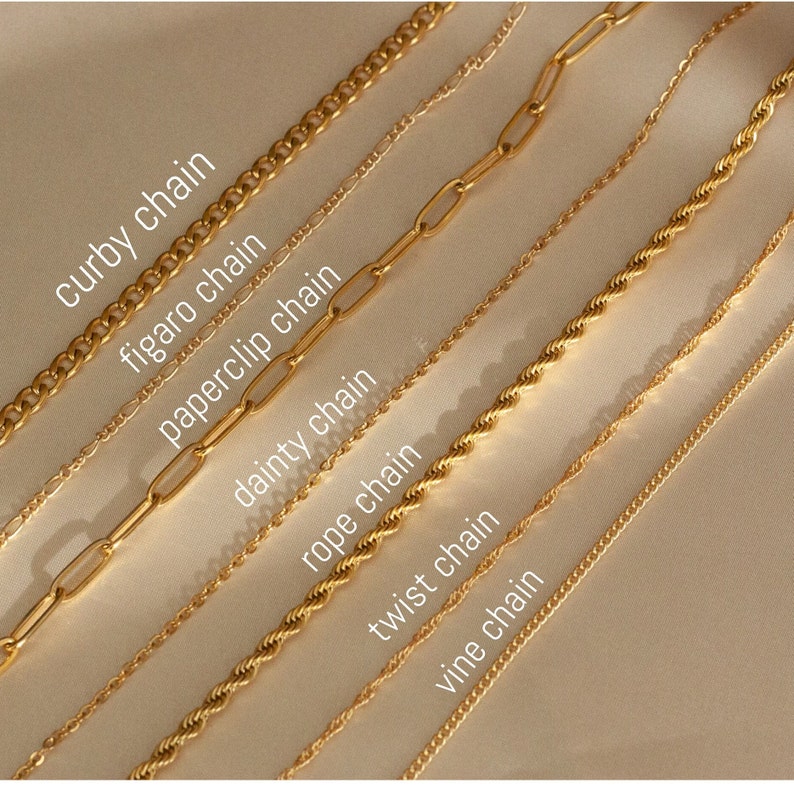 Chaîne de cheville en or 18 carats, chaîne forçat, chaîne de trombone, chaîne torsadée, chaîne Figaro, chaîne gourmette, délicat, IMPERMÉABLE, cadeau de Noël image 1