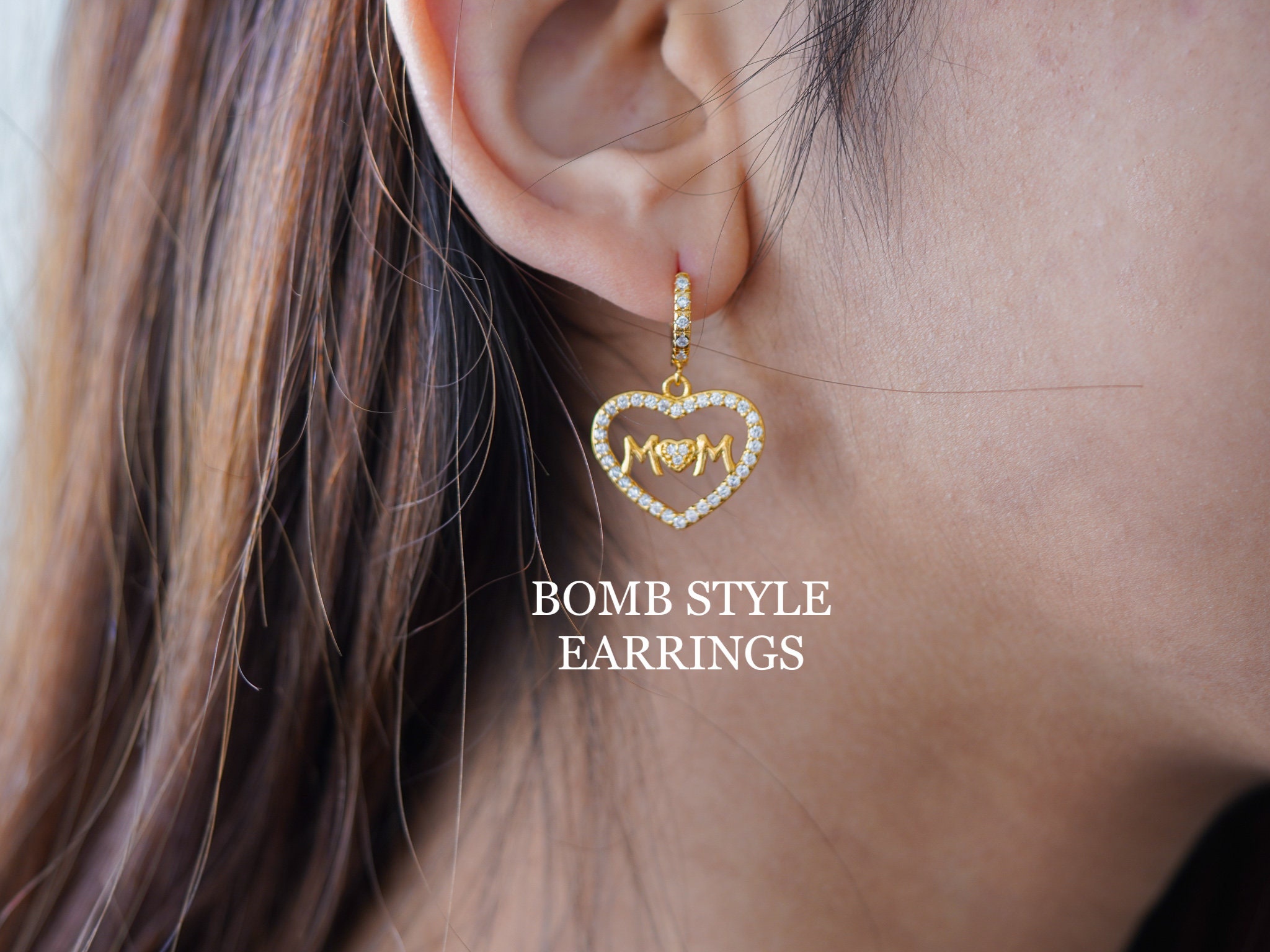 18K Gold FILLED MOM Earrings Mother EarringsHeart Earrings Etsy