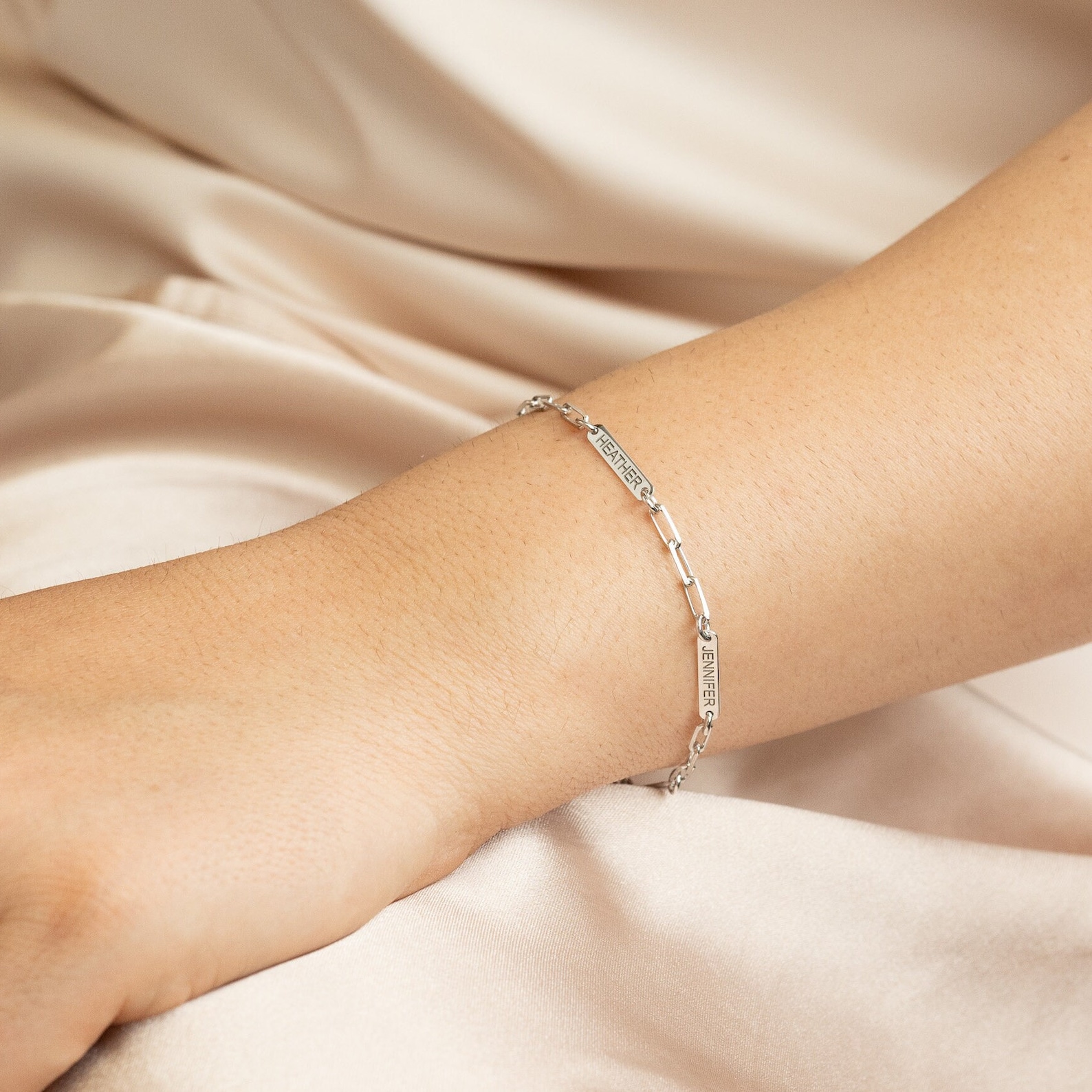 Emryn Name Bracelet with Cylindrical Bar Engraving