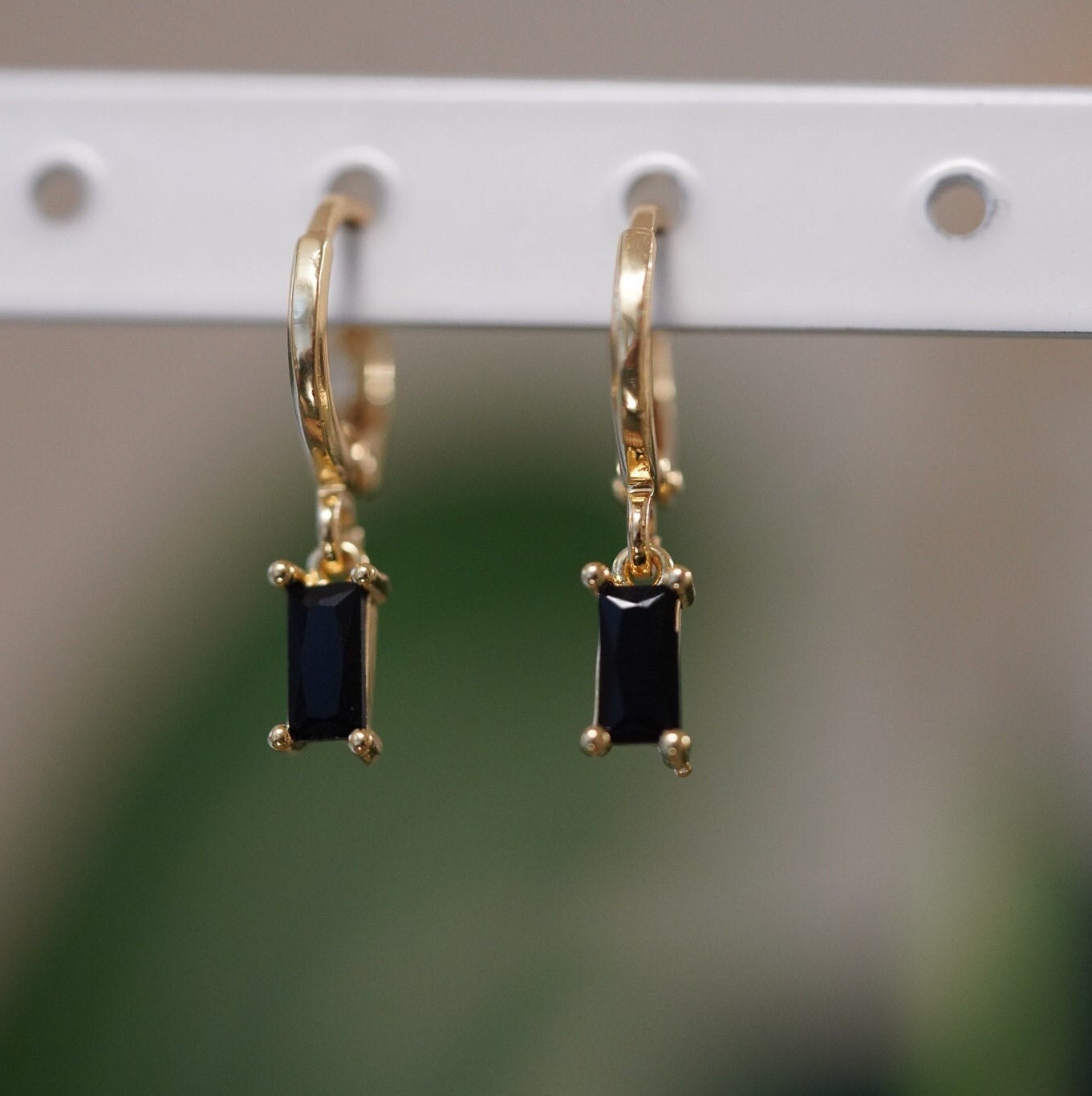 18K Gold Black Dangle Earrings, WATERPROOF Earrings, Mothers Day Gift, Black Charm Earrings by Babeina, Dainty Earrings, Gift for Mom