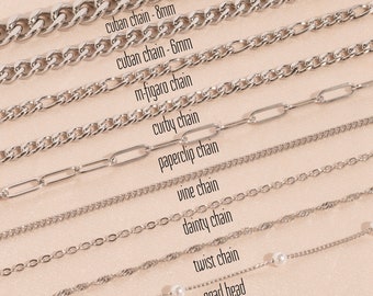 Chain Necklace, Cable Chain, Paperclip Chain, Twist Chain, Figaro, Curb Chain, Pearl Bead Chain, Cuban Chain, Chain for kids, Christmas Gift