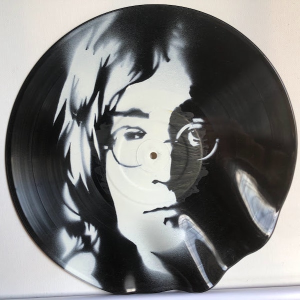 John Lennon warped melted The Beatles portrait vinyl record album unique gift cool hip different unusual spraypaint street art graffiti 1