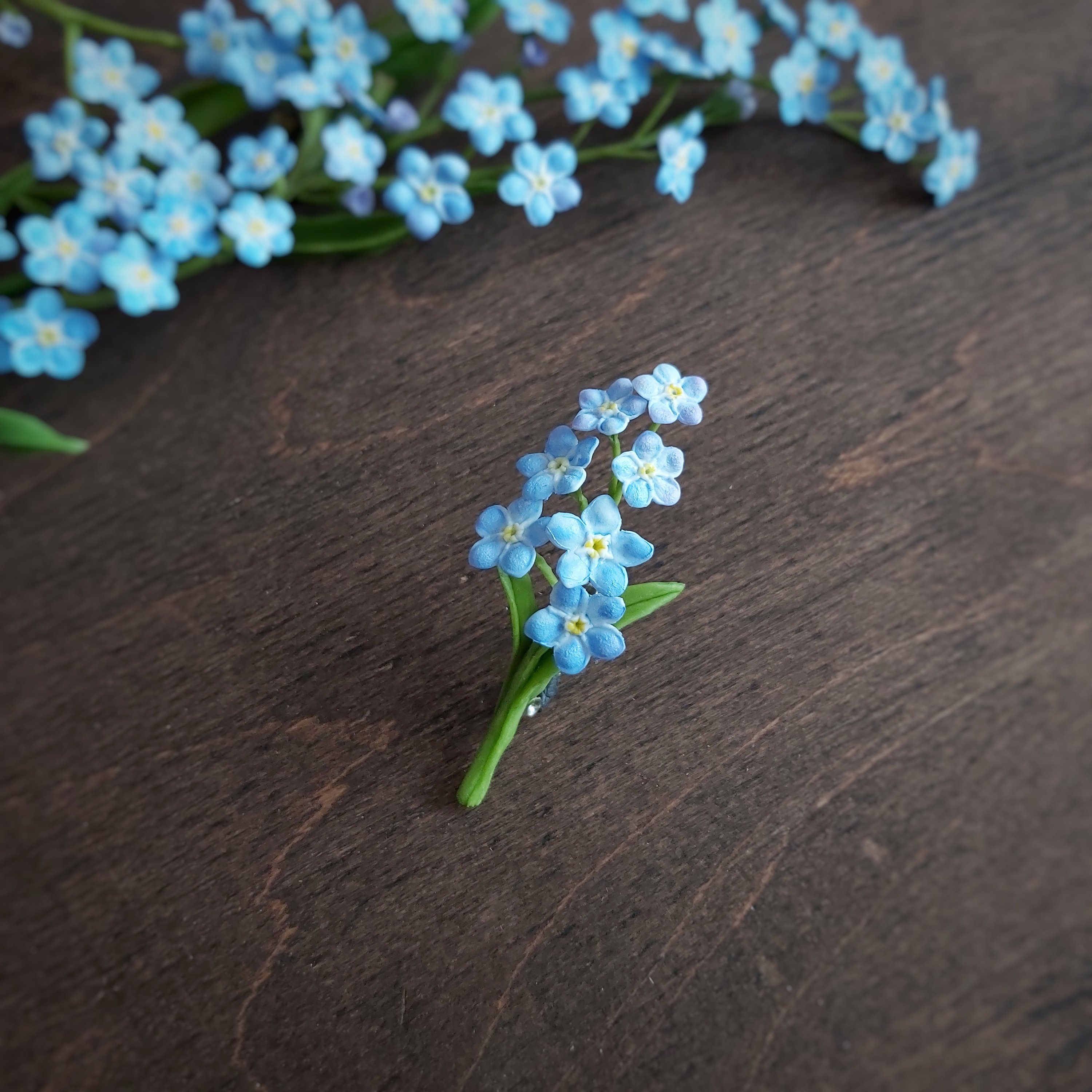 floral brooch. Artificial blue flowers pin. Etsy