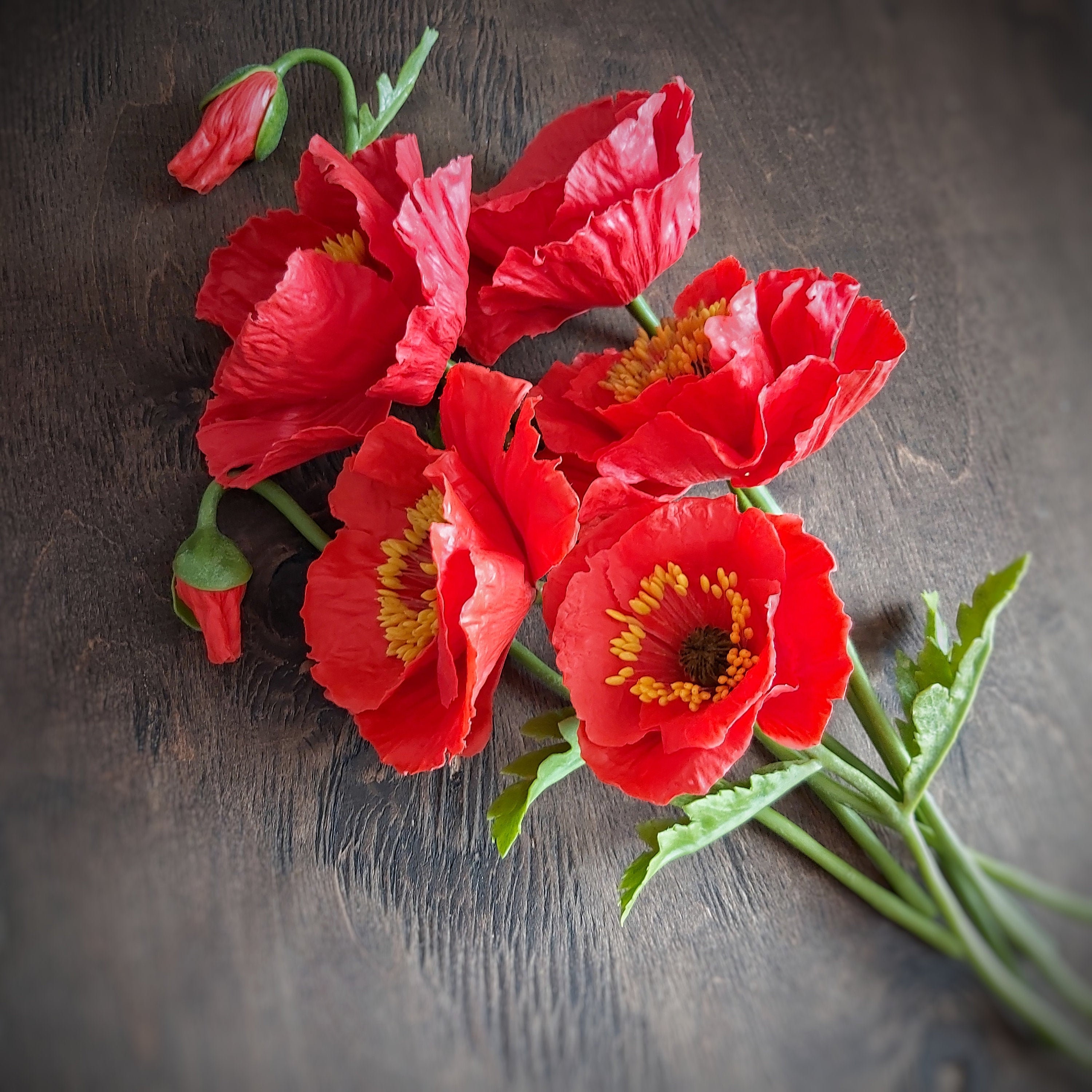 Red Poppies Bouquet Rustic Home Decor Wood Flower Bouquet Etsy