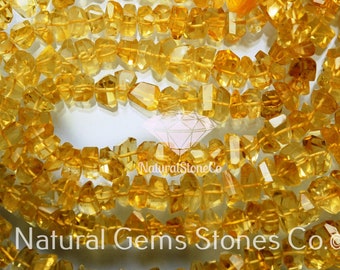 7 Inches Strand, Super Finest Golden Citrine Faceted Fancy Cut Nuggets, Size 7-8mm