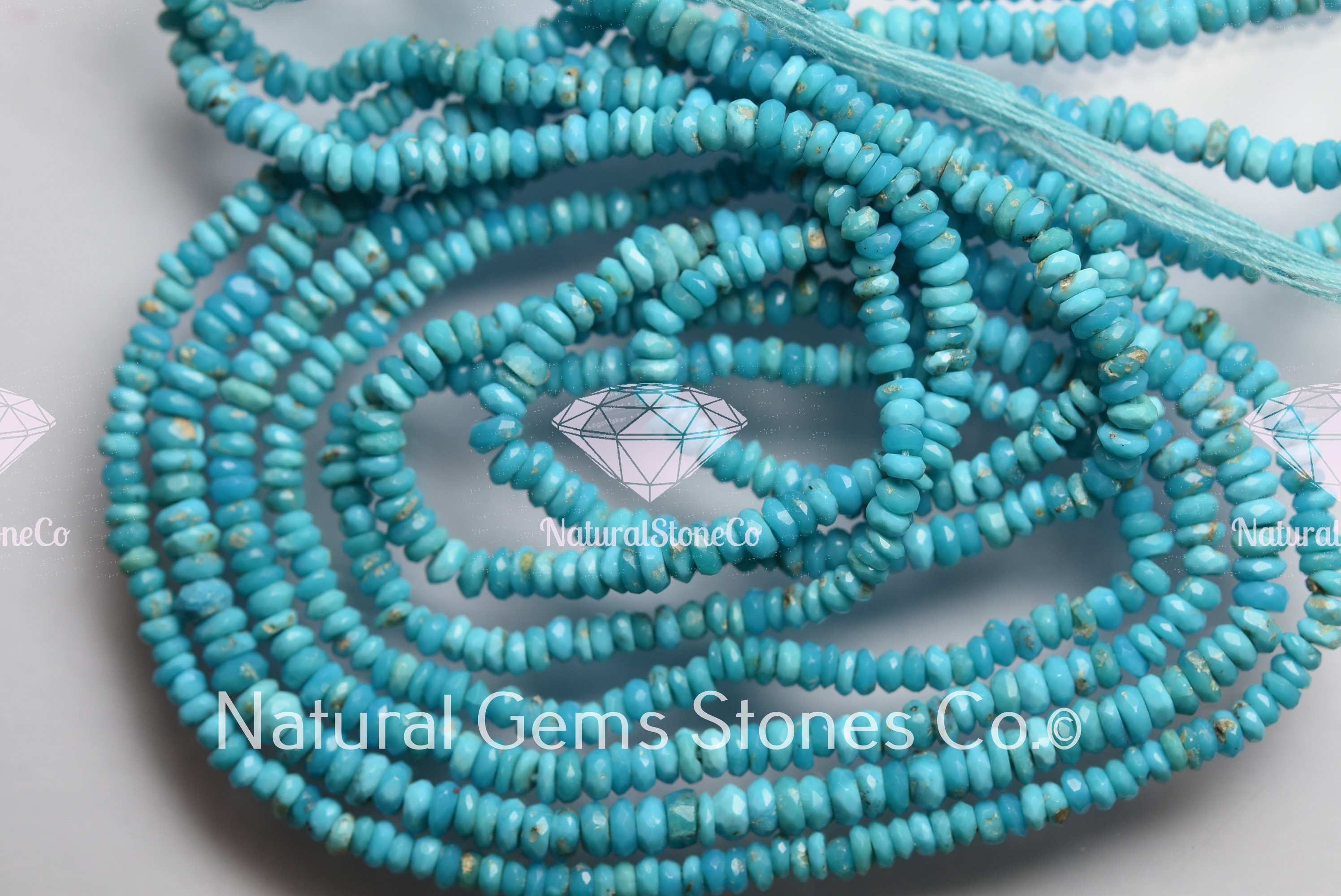 13 Inches, Blue Turquoise, Natural Arizona Mines Turquoise Rondelles ...