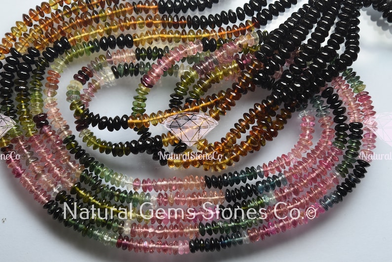 15.25 Inches Long Strand AAA Natural Multi Tourmaline Smooth Tyre Rondelles Size 4-4.25mm