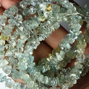7 Inches Strand, Super Finest, Fancy Cut Natural, Aquamarine Faceted Nuggets, 8-9mm