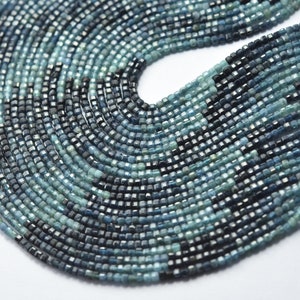 12.7 Inches Strand,  Top Quality, Natural Multi Shaded Blue Tourmaline, Faceted Box Shape Beads,  Size 2.50mm