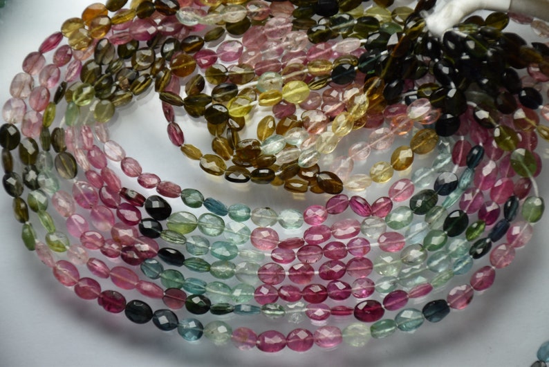 Size 5-5.5mm 14.25 Inches Natural Multi Tourmaline Smooth Oval Nuggets