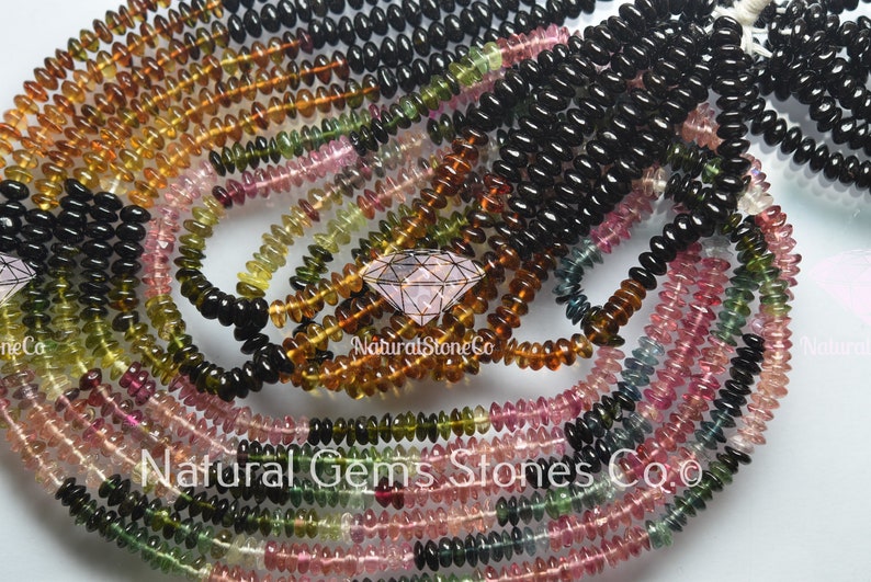 15.25 Inches Long Strand AAA Natural Multi Tourmaline Smooth Tyre Rondelles Size 4-4.25mm
