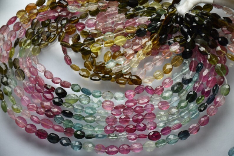 Size 5-5.5mm 14.25 Inches Natural Multi Tourmaline Smooth Oval Nuggets