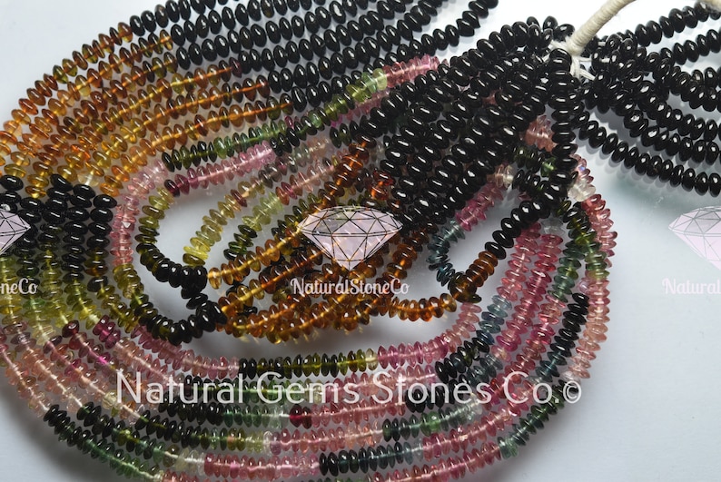 15.25 Inches Long Strand AAA Natural Multi Tourmaline Smooth Tyre Rondelles Size 4-4.25mm