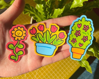 Colorful Plants Stickers | Cute Waterproof Matte or Glossy Vinyl Laminated, Diecut Sticker