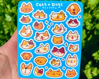Cats and Dogs Sticker Sheet, Cute Matte Vinyl Waterproof Sticker Sheet | Water Bottle Laptop Sticker | Journaling Notebook Sticker