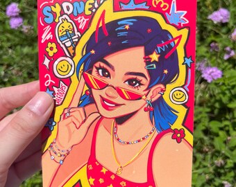 Red Kidcore Girl Art Print | Character Print
