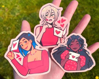 Valentines Day Girls Stickers | Cute Waterproof Glossy Vinyl Laminated, Diecut Sticker