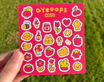 Red Kidcore Sticker Sheet, Cute Matte Vinyl Waterproof Sticker Sheet | Water Bottle Laptop Sticker | Journaling Notebook Sticker