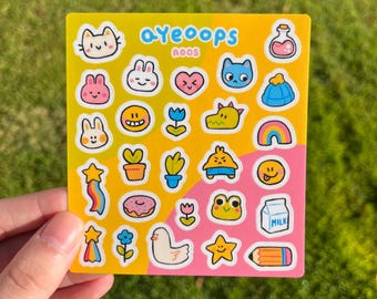 Kidcore Sticker Sheet V3, Cute Matte Vinyl Waterproof Sticker Sheet | Water Bottle Laptop Sticker | Journaling Notebook Sticker