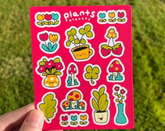 Plants Sticker Sheet, Cute Matte Vinyl Waterproof Sticker Sheet | Water Bottle Laptop Sticker | Journaling Notebook Sticker