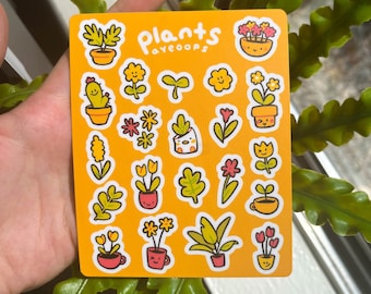 Kidcore Plants Sticker Sheet, Cute Matte Vinyl Waterproof Sticker Sheet | Water Bottle Laptop Sticker | Journaling Notebook Sticker