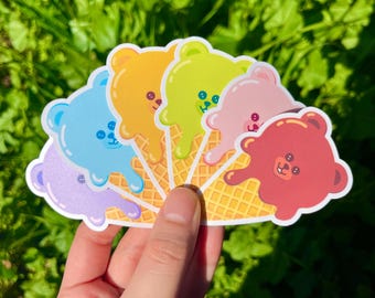 Ice Cream Bear Sticker - Cute Matte Vinyl Waterproof Diecut Sticker | Water Bottle Laptop Sticker | Journaling Sticker