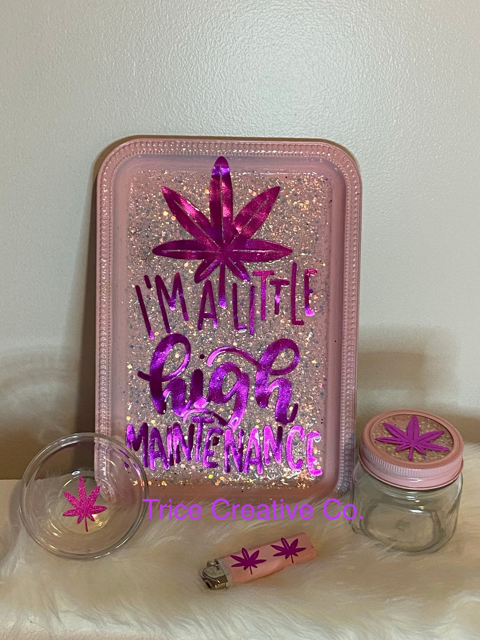 Pink Rolling Papers Smoking Tray Set Im a Little High Maintenance Tray Tips  