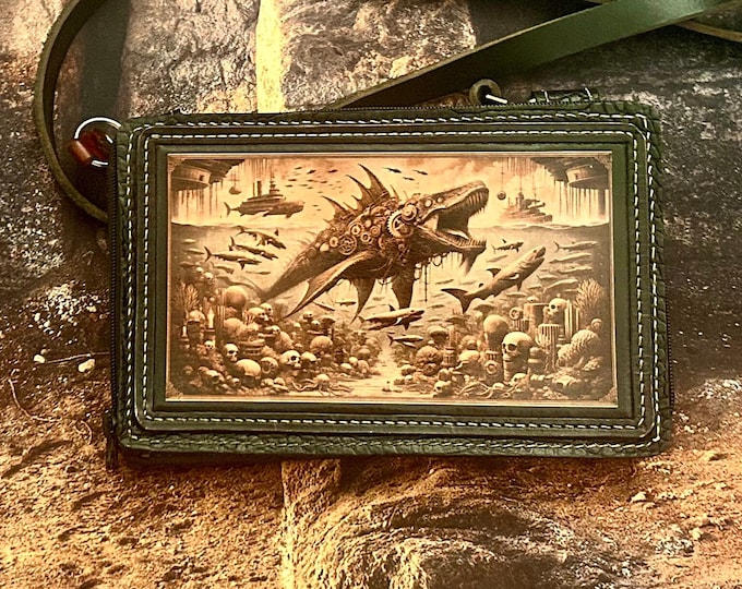 SteamPunk Clutch - with two sections, pockets and cardholders.