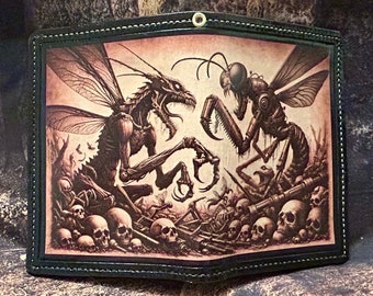 The last battle of Dragonfly and Mantis in the steampunk apocalypse - Biker's wallet with 3 cardholders, 3 pockets and big one for bills