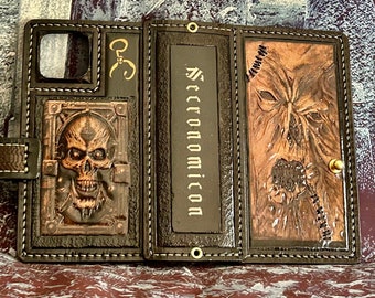 Necronomicon Leather Phone Case - with cardholder for six credit cards(for any phones per order)