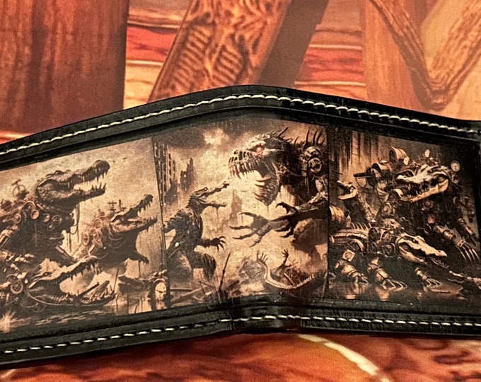 Classic steampunk alligator apocalypse wallet - 6 cardholders, a pocket for bills and two small pockets