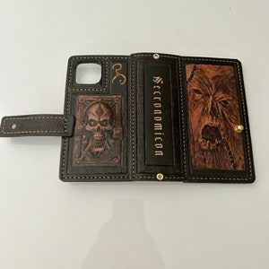 Necronomicon Leather Phone Case with cardholder for six credit cardsfor any phones per order image 6