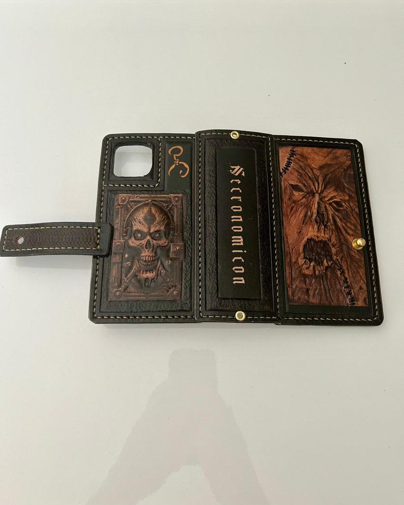 Necronomicon Leather Phone Case with cardholder for six credit cardsfor any phones per order image 6