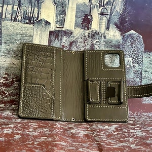 Necronomicon Leather Phone Case with cardholder for six credit cardsfor any phones per order image 2