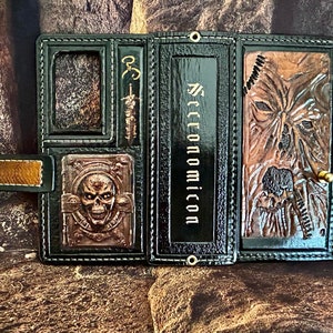 Necronomicon Leather Phone Case with cardholder for six credit cardsfor any phones per order image 9