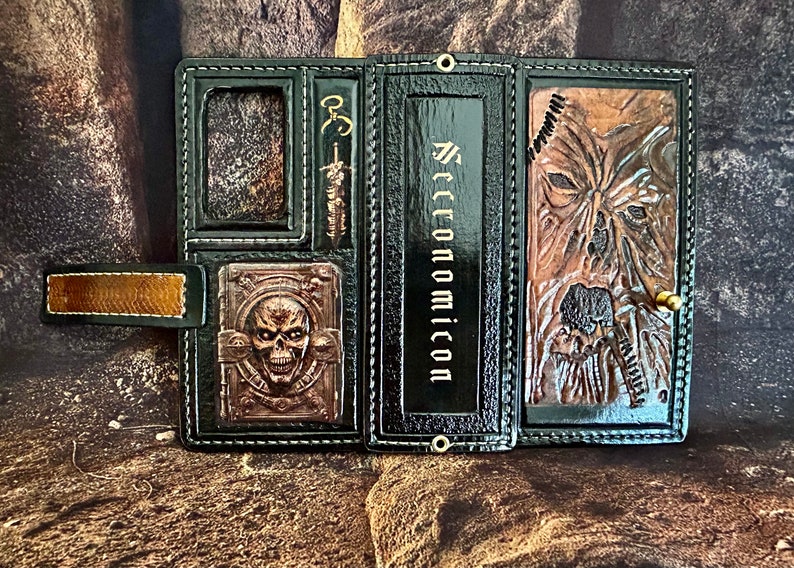 Necronomicon Leather Phone Case with cardholder for six credit cardsfor any phones per order image 9