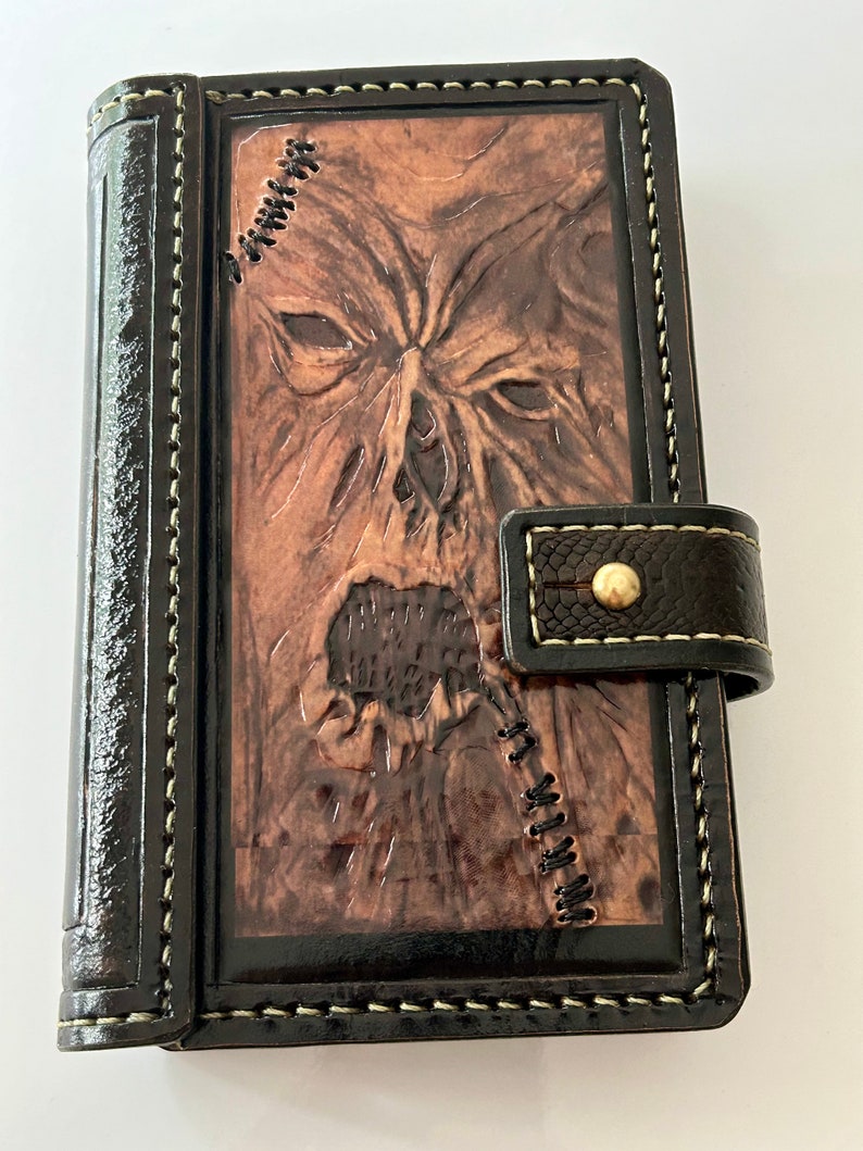 Necronomicon Leather Phone Case with cardholder for six credit cardsfor any phones per order image 4