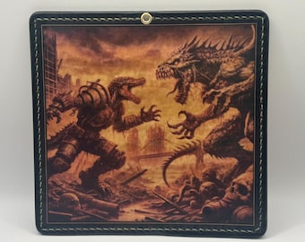 Ropper Wallet - Dragons in fight ( 12 cardholders, 2 pockets, 100% veg tan leather high quality