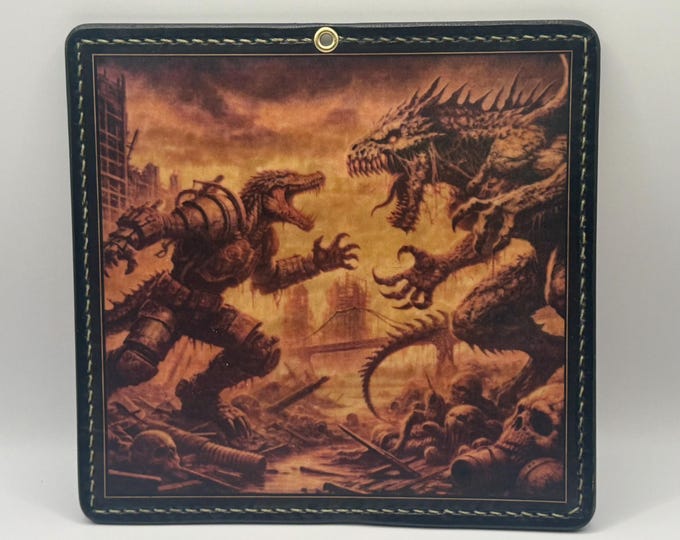 Ropper Wallet - Dragons in fight ( 12 cardholders, 2 pockets, 100% veg tan leather high quality