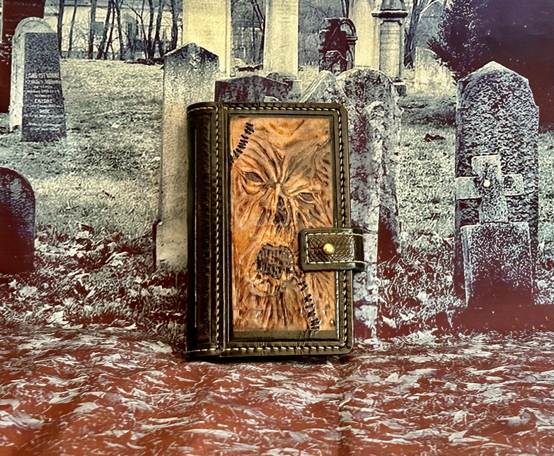 Necronomicon Leather Phone Case with cardholder for six credit cardsfor any phones per order image 3