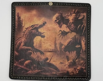 Ropper Wallet - Dragons in fight ( 12 cardholders, 2 pockets, 100% veg tan leather high quality