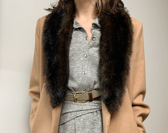camel jacket with fur collar